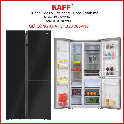 TỦ LẠNH KAFF KF -  BCD580W - SIDE BY SIDE DẠNG T DOOR 3 CÁNH MỞ